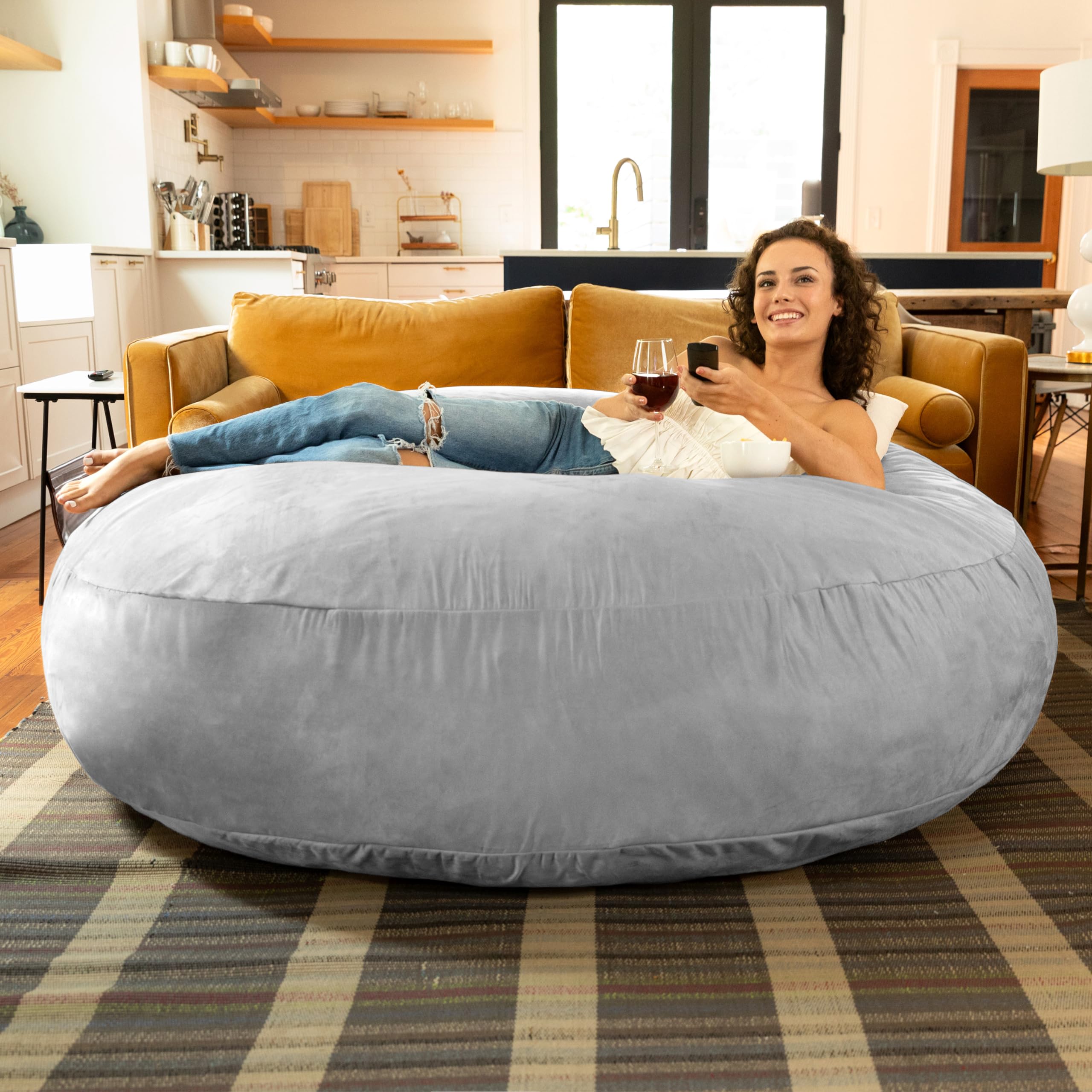 Jaxx 6 Foot Cocoon - Large Bean Bag Chair for Adults, Microsuede Platinum